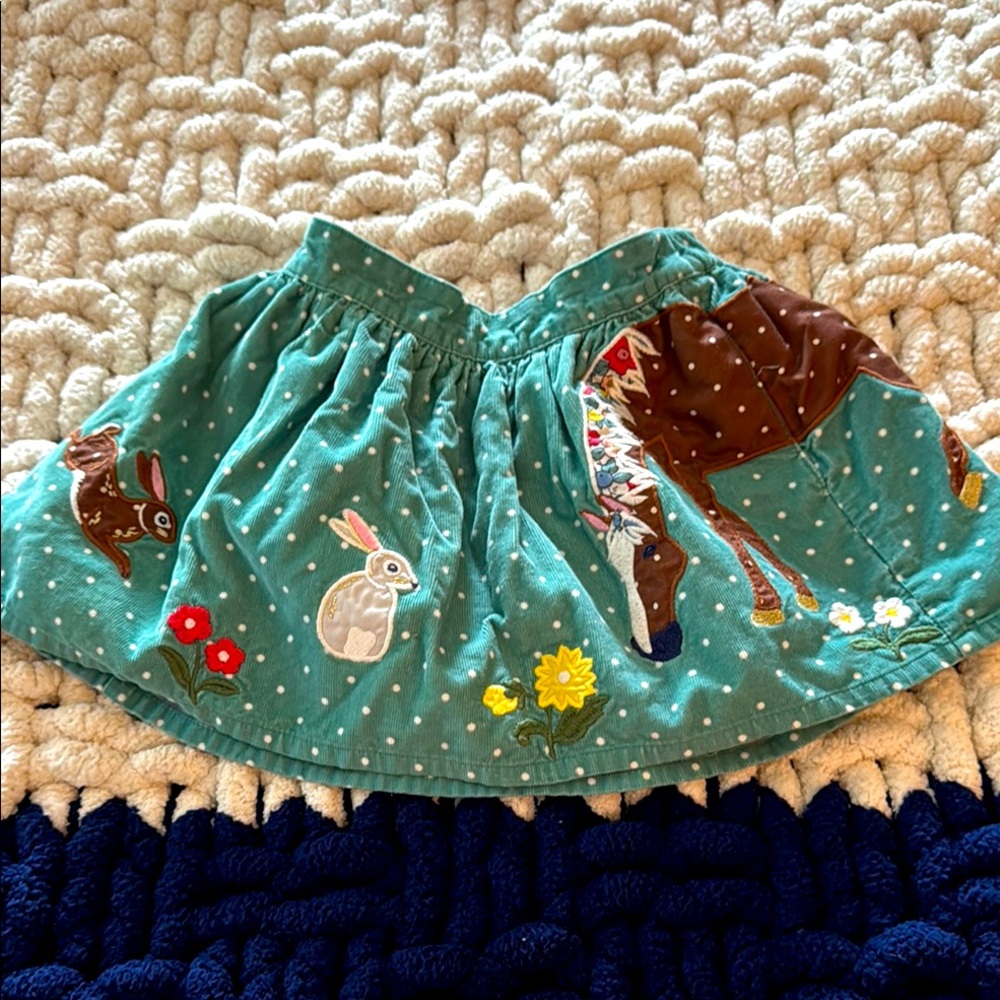 EUC girls mini boden size 2-3 years corduroy appliqué skirt w/ floral liner